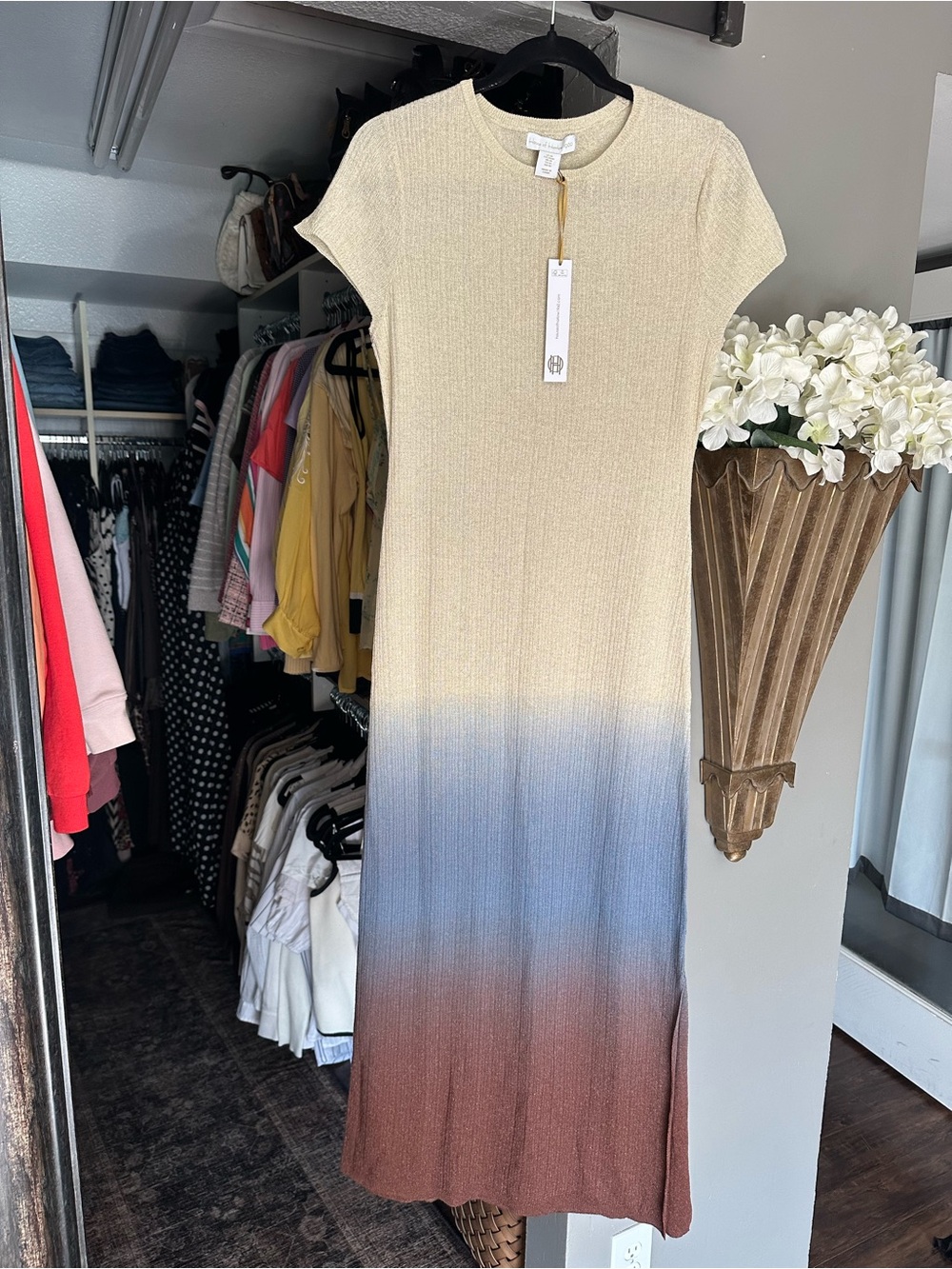 NWT House of Harlow Ombré Knit Maxi Dress in Cream, Blue & Brown